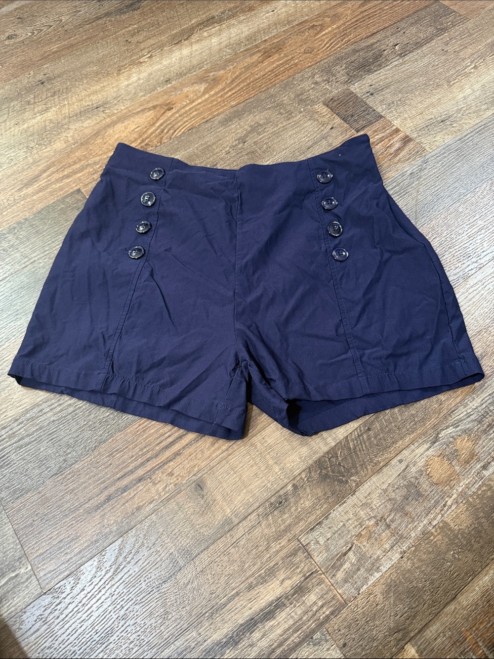 High-Waist Navy Button Front Women’s Shorts
